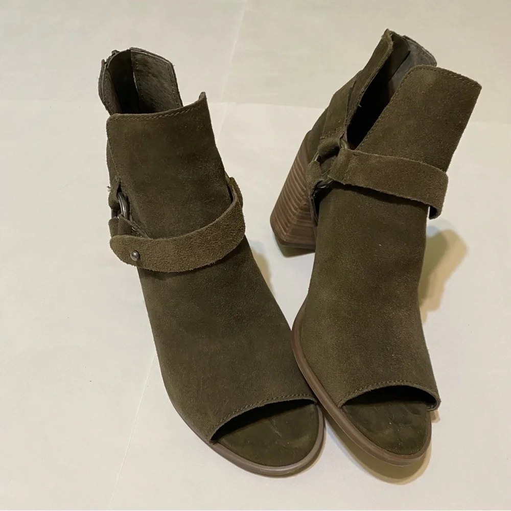 Crown Vintage Olive Green Peep Toe Suede Women's Ankle Boots